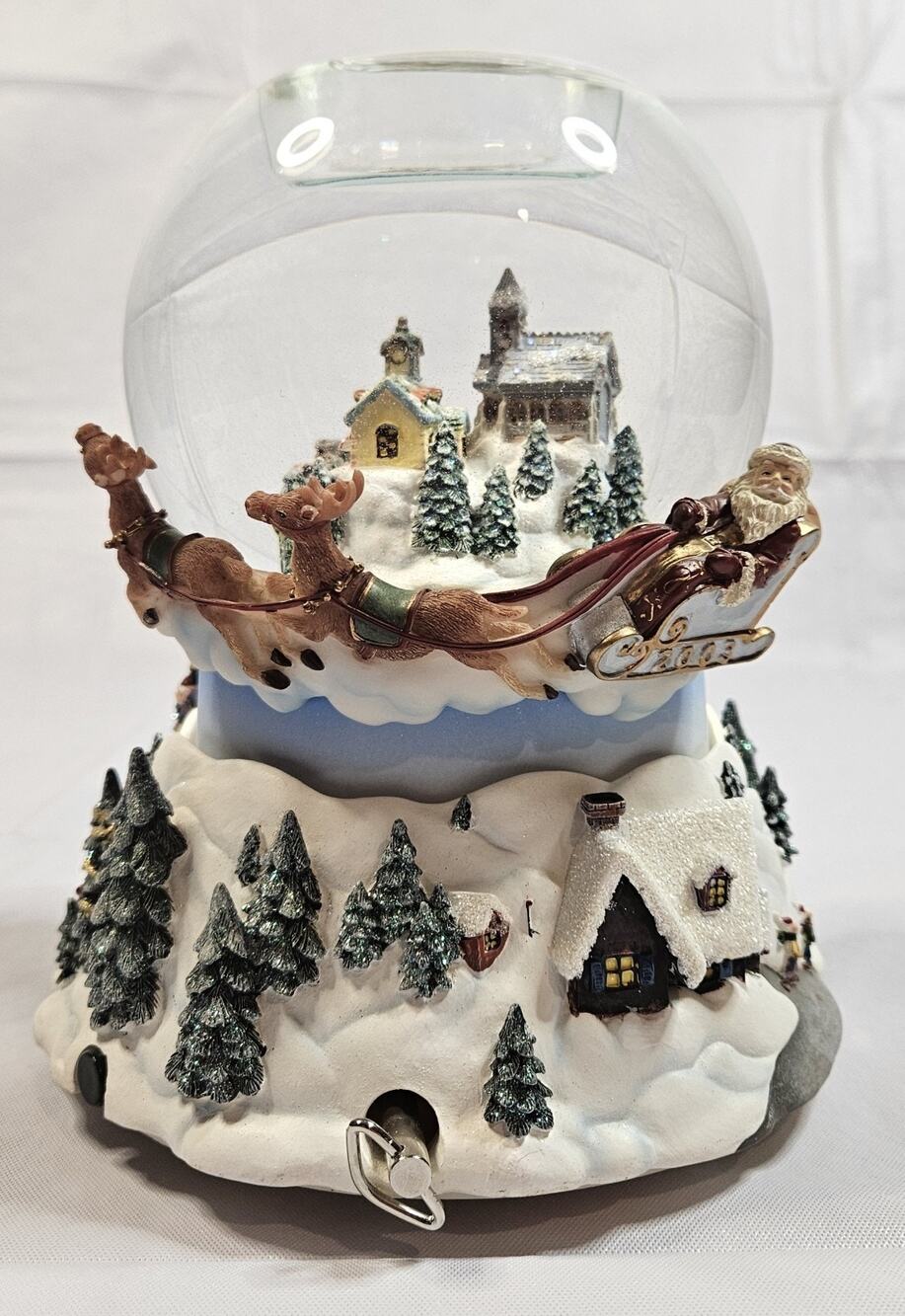 PartyLite North Pole Musical Snow Globe Santa Reindeer Rotating Christmas